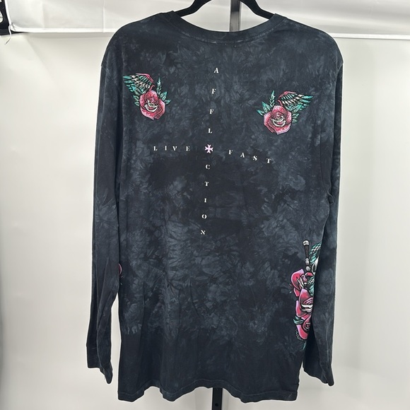 Affliction Black and Green Long Sleeve Tee with  Sparkly Skull Design Size‎ XL - Picture 5 of 11